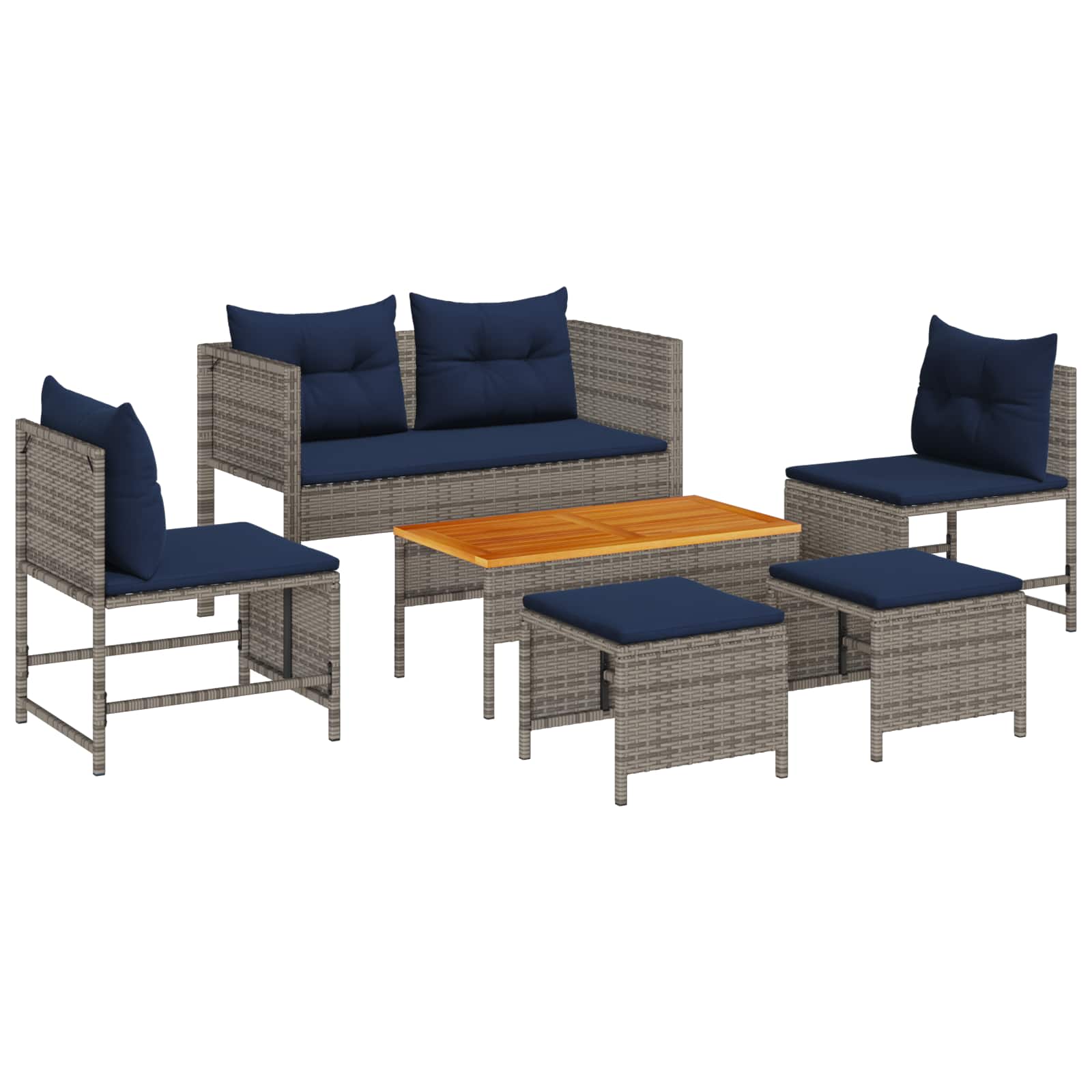Ensemble de canapé de jardin 6 pcs Gris et bleu marine - XIOS