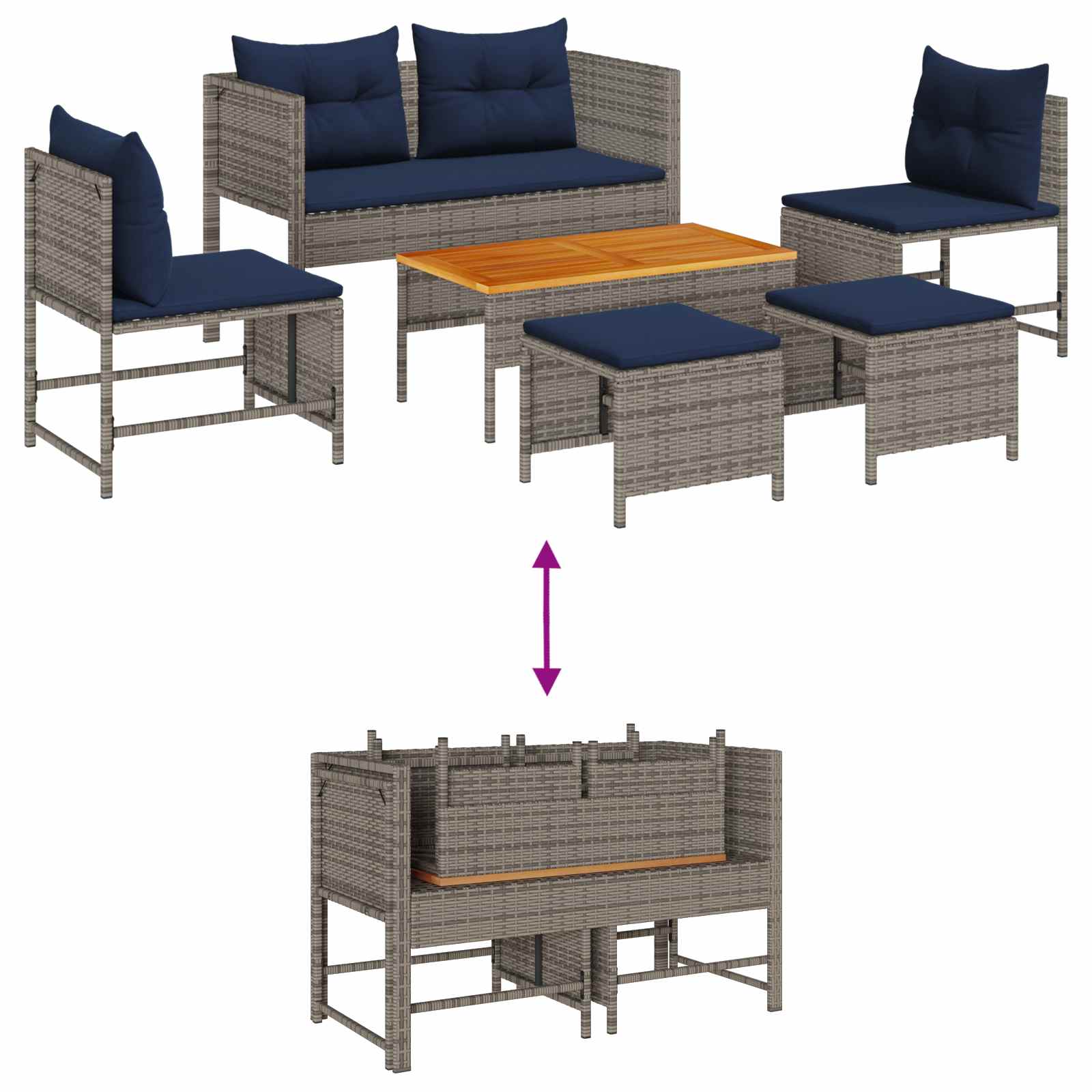 Ensemble de canapé de jardin 6 pcs Gris et bleu marine - XIOS