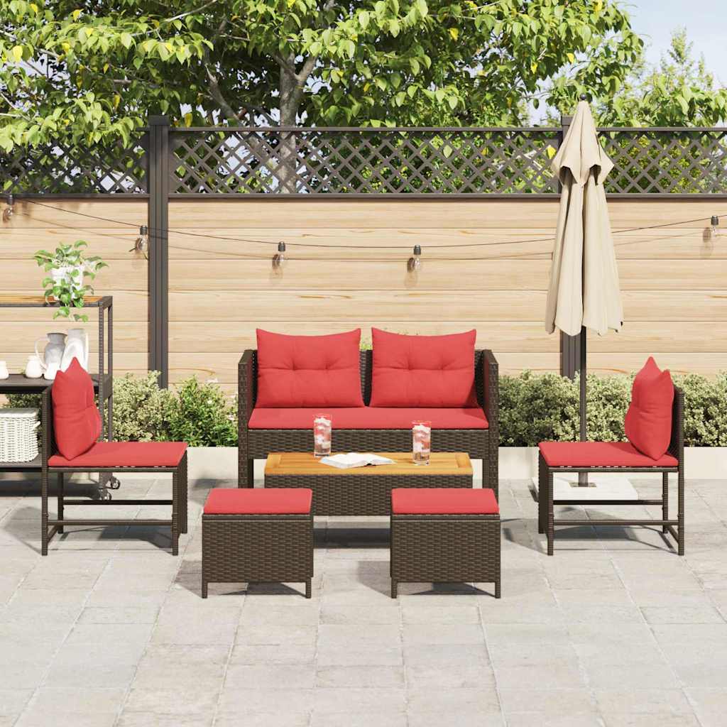 Ensemble de canapé de jardin 6 pcs Marron et rouge polyrotin - XIOS