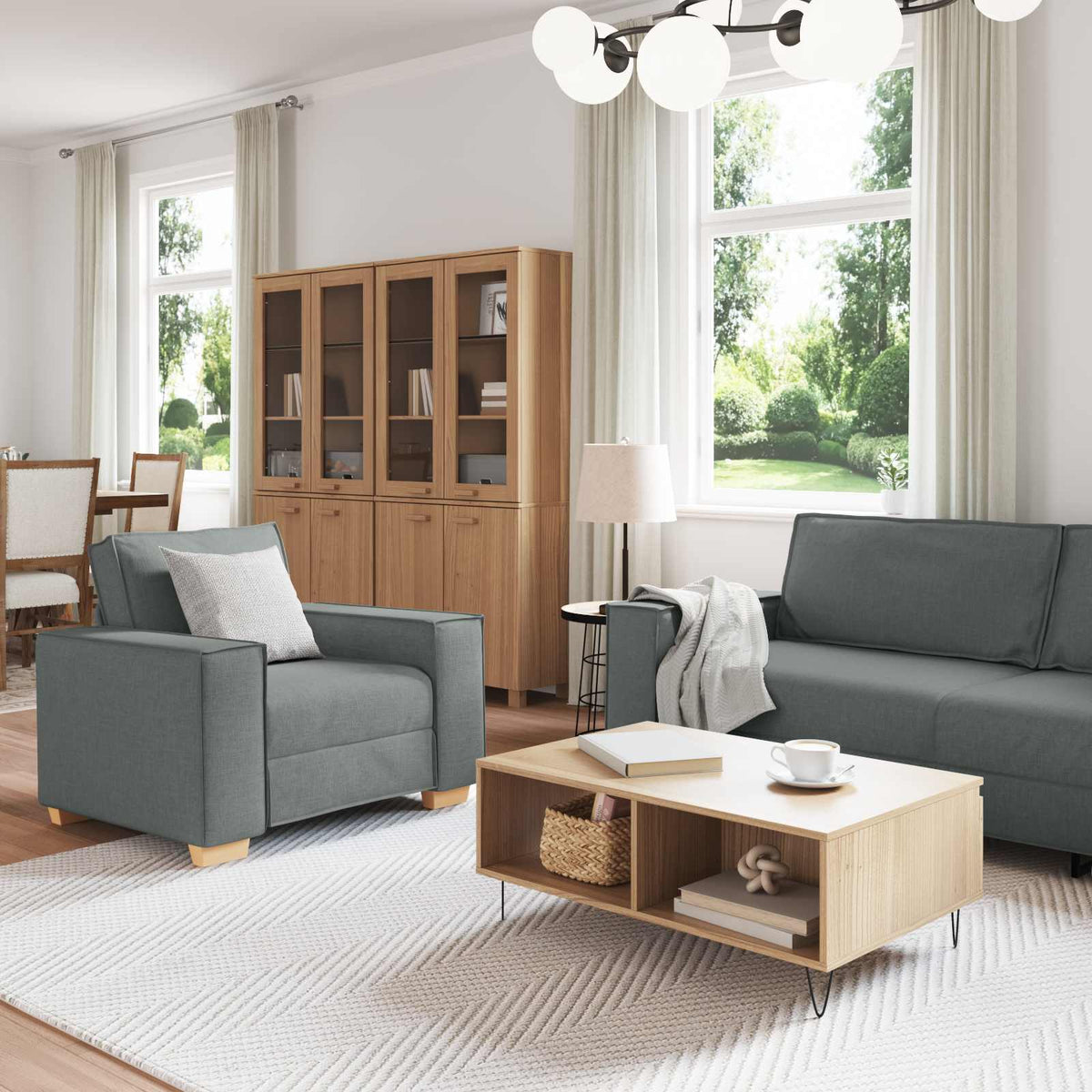 Canapé 3 pc Gris foncé Tissu en lin mélangé