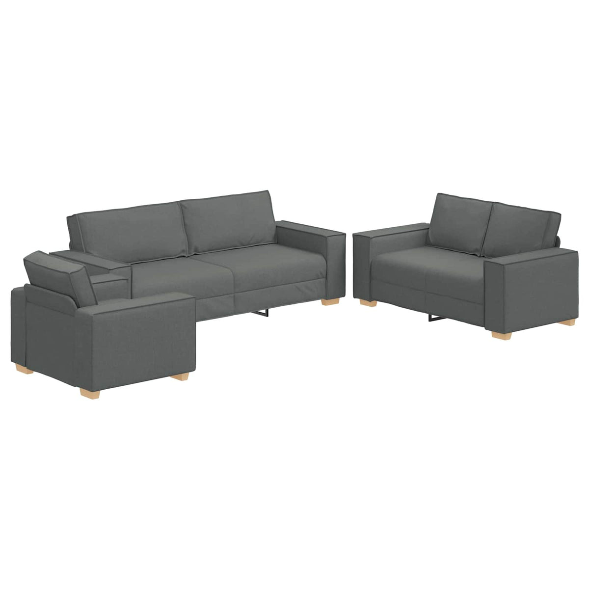 Canapé 3 pc Gris foncé Tissu en lin mélangé
