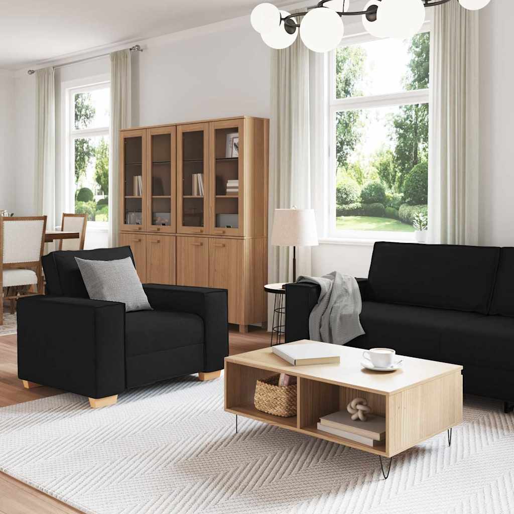 Canapé 3 pc Noir Tissu en lin mélangé