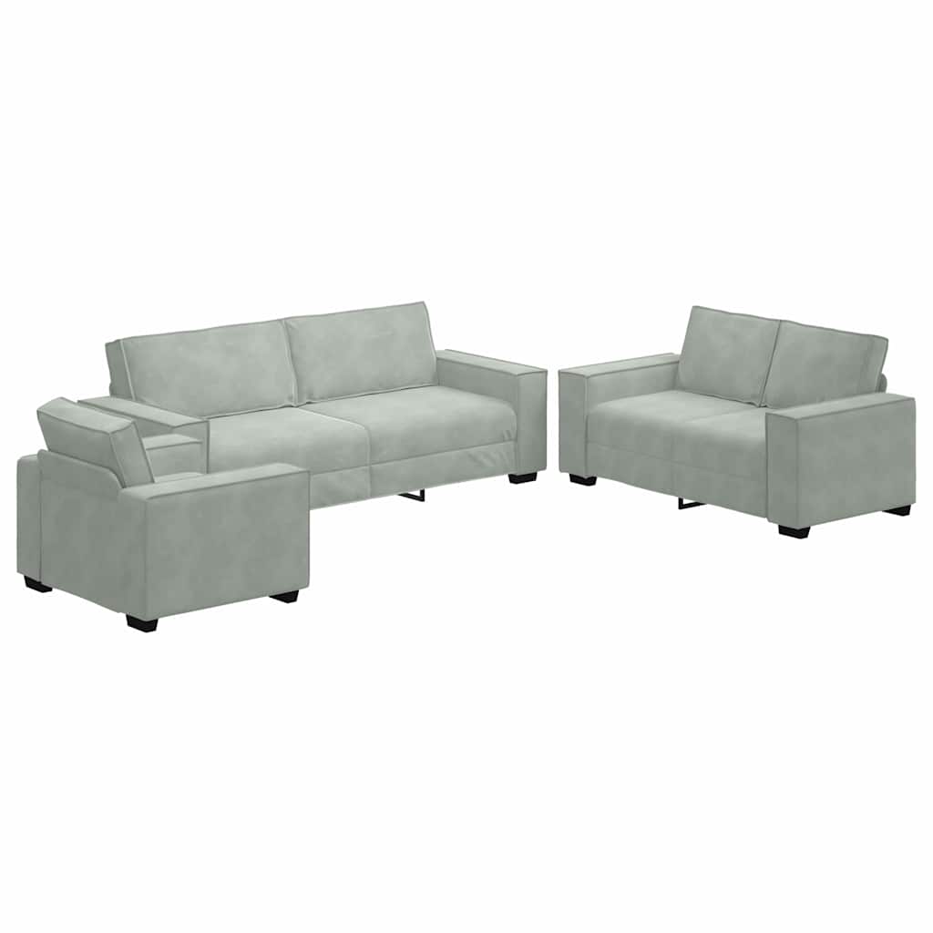 Canapé 3 pc Gris clair Tissu en lin mélangé