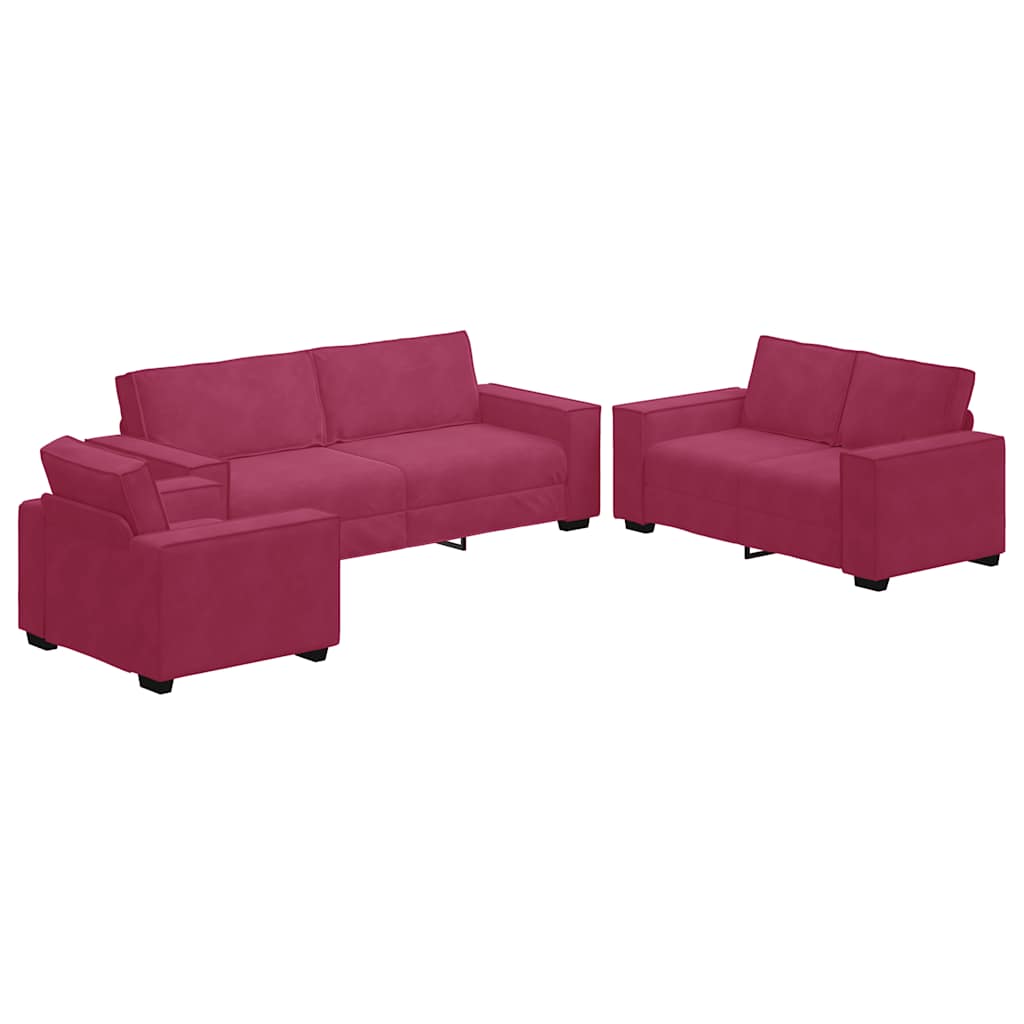 Ensemble de canapés 3 pcs avec coussins Rouge bordeaux Velours - XIOS