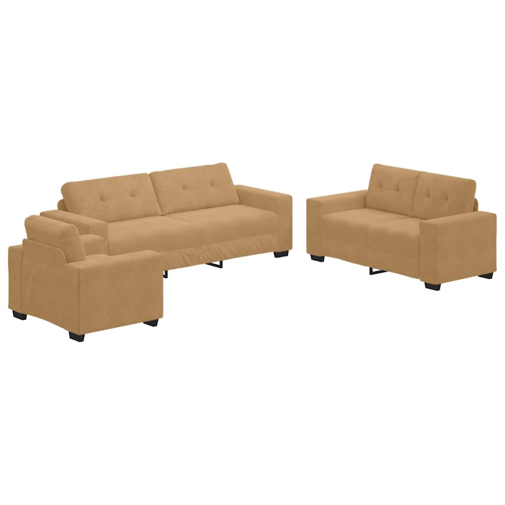 Canapé 3 pcs Marron Tissu en lin mélangé - XIOS