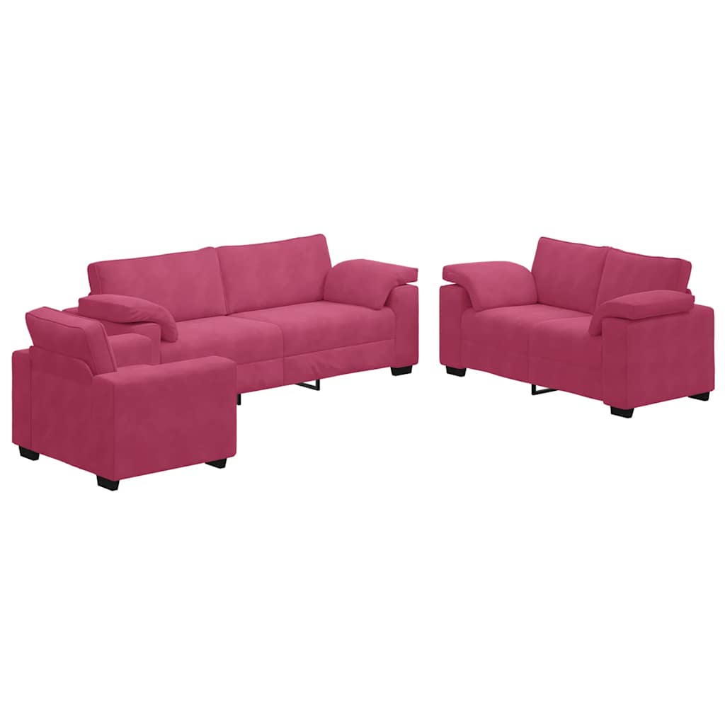 Ensemble de canapés 3 pcs avec coussins Rouge bordeaux Velours - XIOS