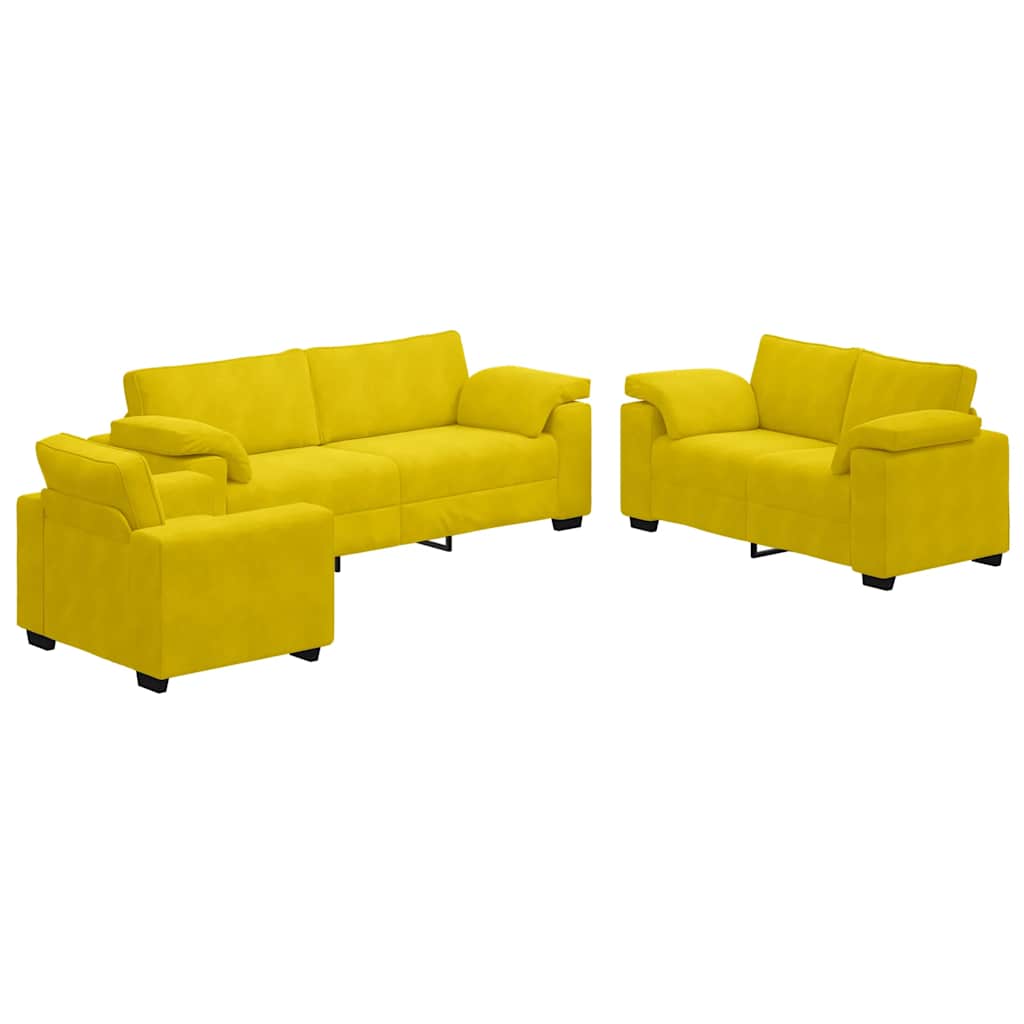 Ensemble de canapés 3 pcs avec coussins Jaune Velours - XIOS