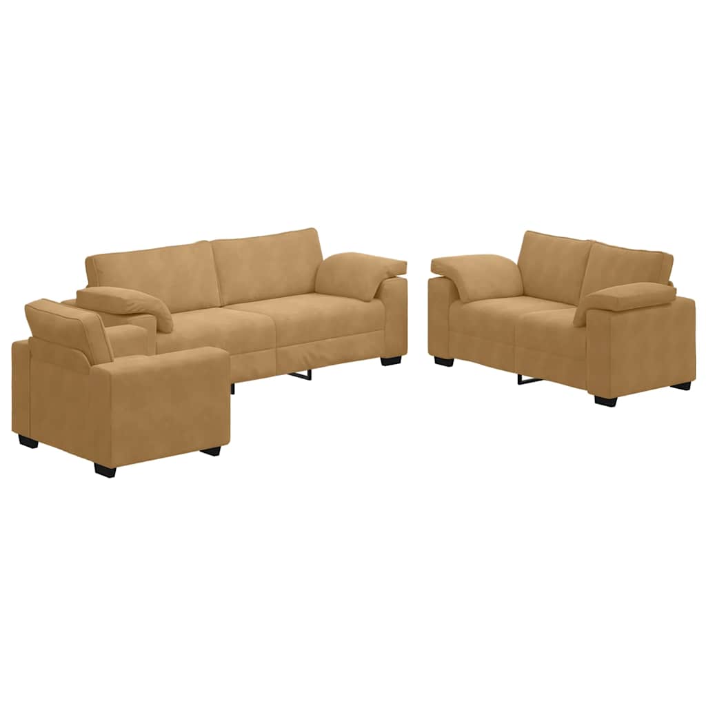 Ensemble de canapés 3 pcs avec coussins Marron Velours - XIOS