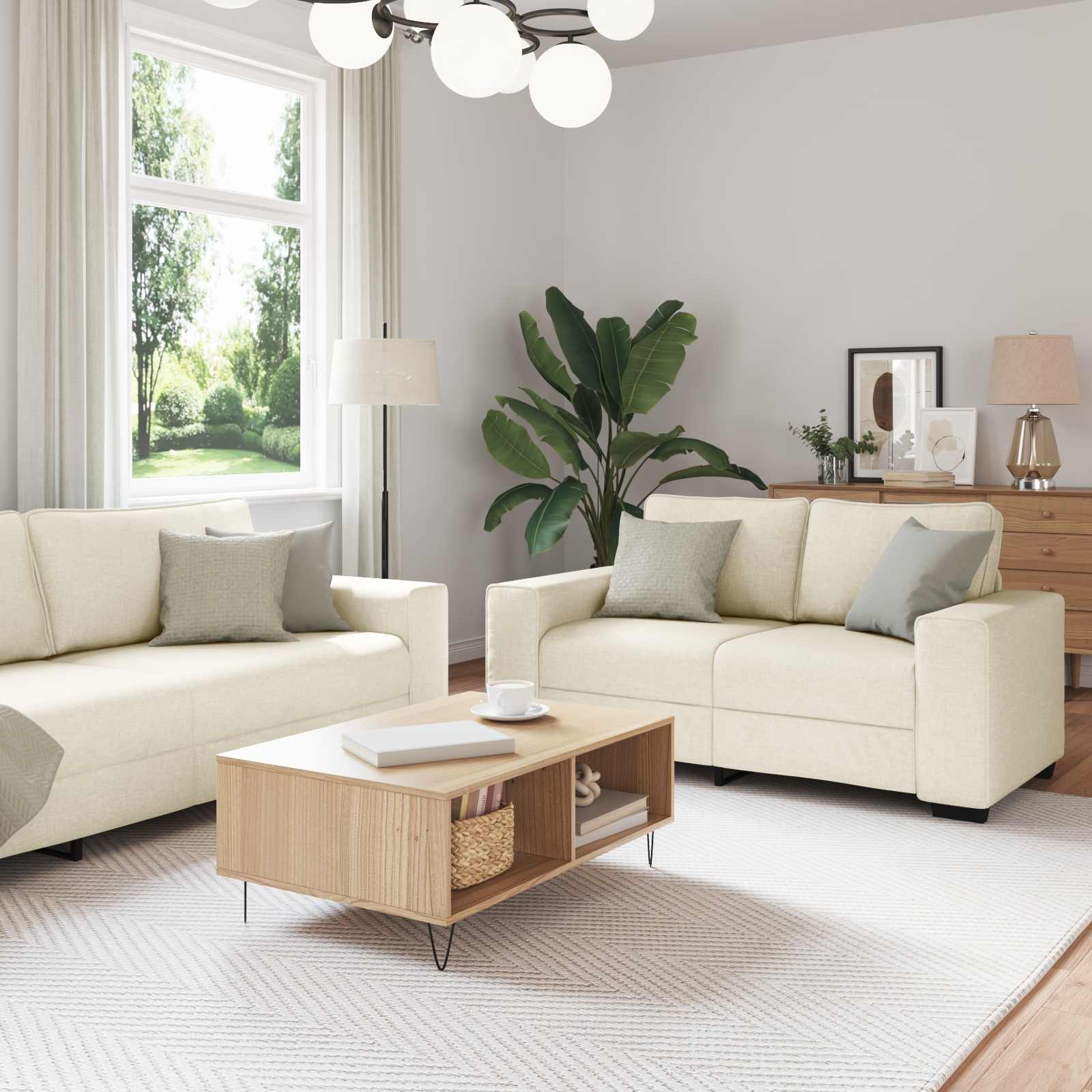 Canapé 2 pcs Beige 221 x 80 x 82 cm Tissu en lin mélangé - XIOS