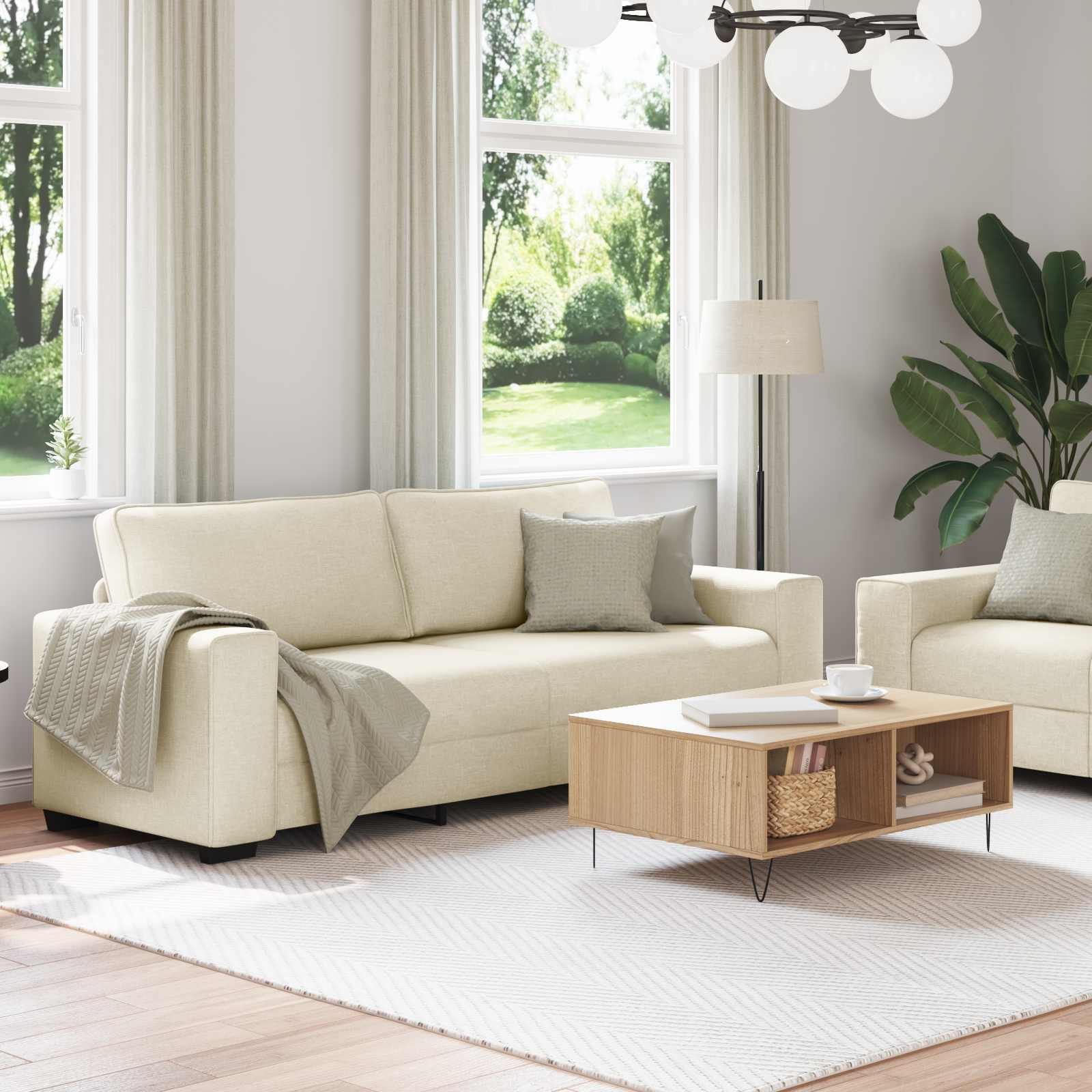 Canapé 2 pcs Beige 221 x 80 x 82 cm Tissu en lin mélangé - XIOS