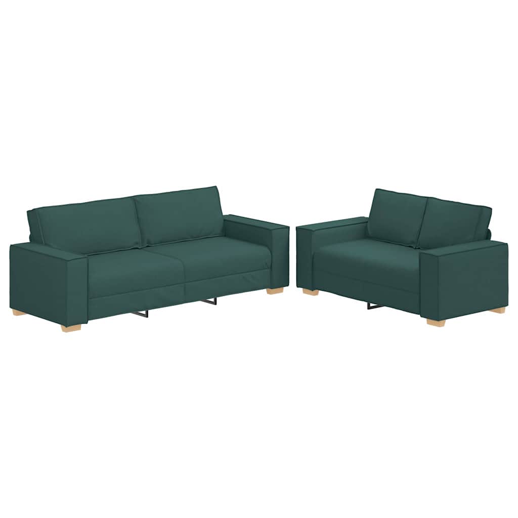 Ensemble de canapé 2 pcs avec coussins en tissu vert foncé