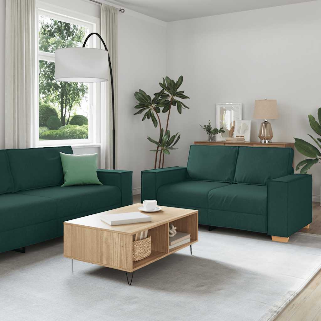 Ensemble de canapé 2 pcs avec coussins en tissu vert foncé