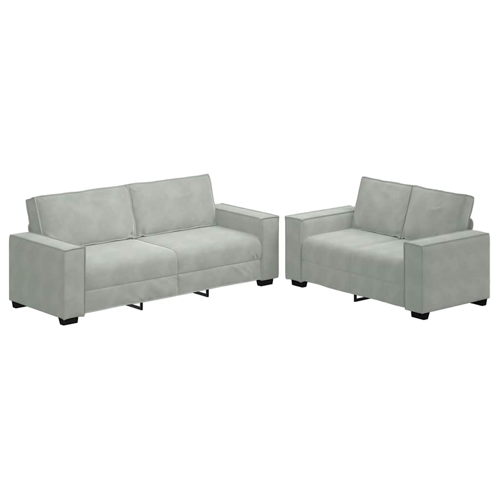 Ensemble canapé 2 pcs avec coussins velours gris clair