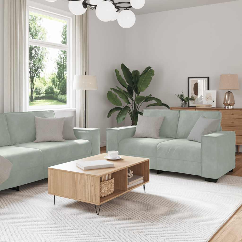 Ensemble canapé 2 pcs avec coussins velours gris clair