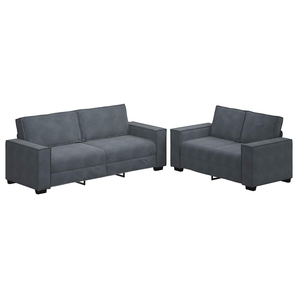 Ensemble canapé 2 pcs avec coussins velours gris foncé