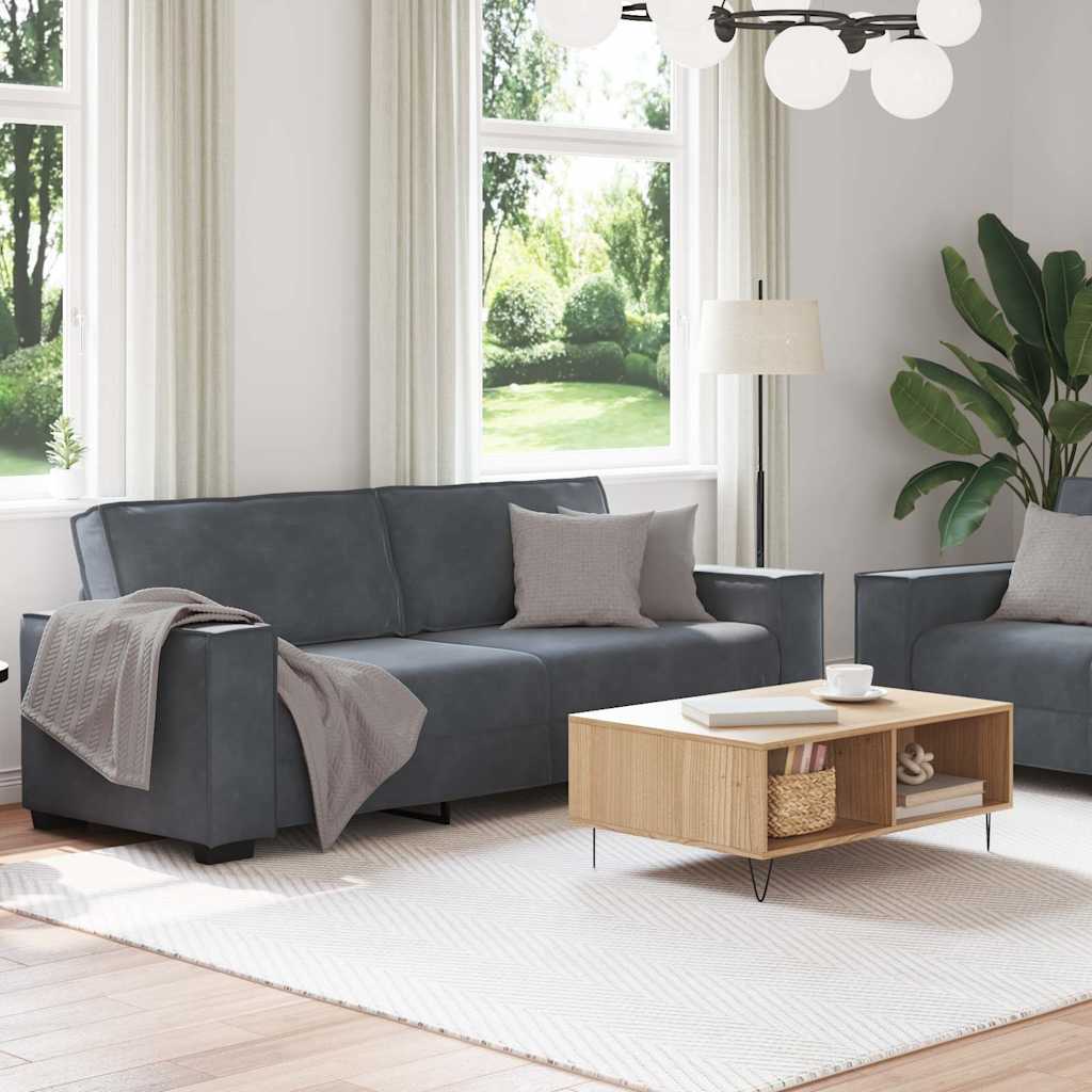 Ensemble canapé 2 pcs avec coussins velours gris foncé