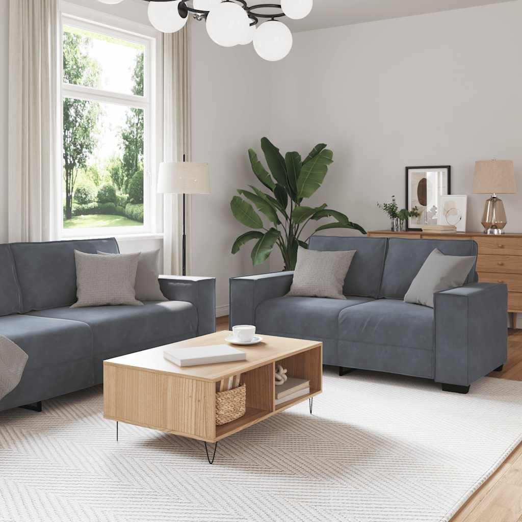 Ensemble canapé 2 pcs avec coussins velours gris foncé