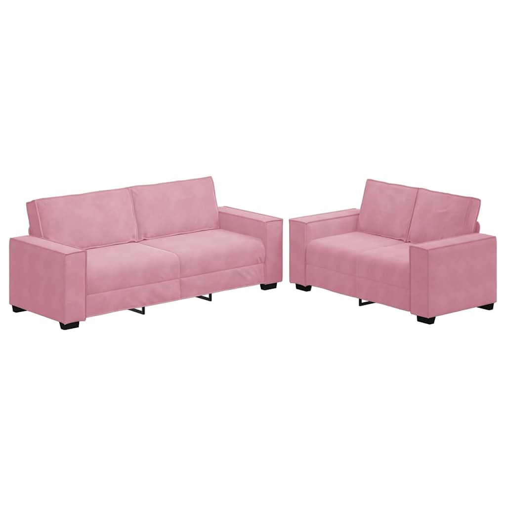 Ensemble canapé 2 pcs avec coussins velours rose