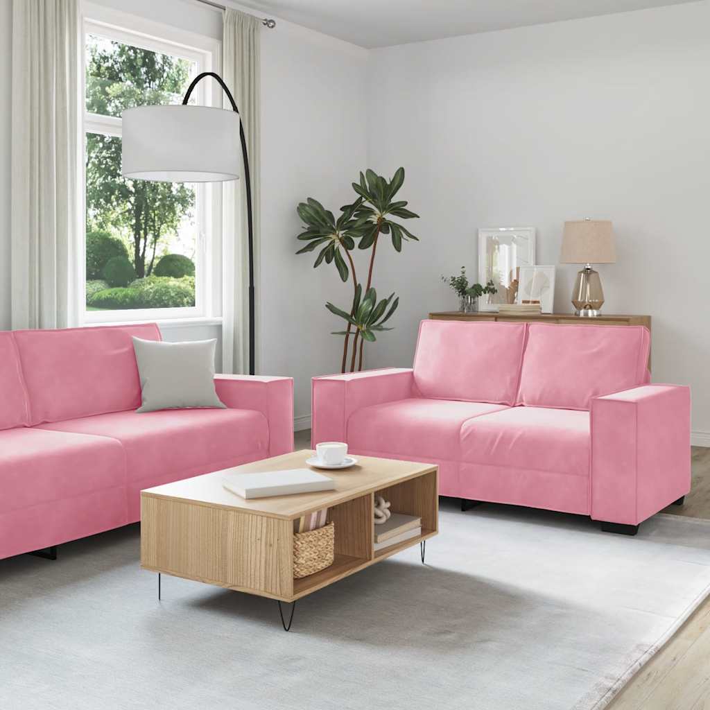 Ensemble canapé 2 pcs avec coussins velours rose