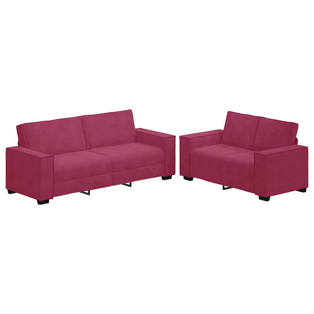 Ensemble de canapé 2 pcs avec coussins velours rouge bordeaux - XIOS