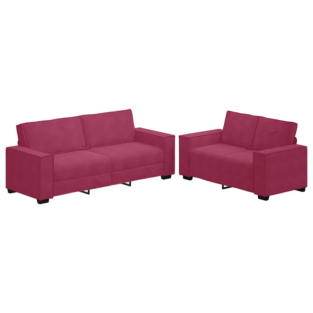 Ensemble de canapé 2 pcs avec coussins velours rouge bordeaux