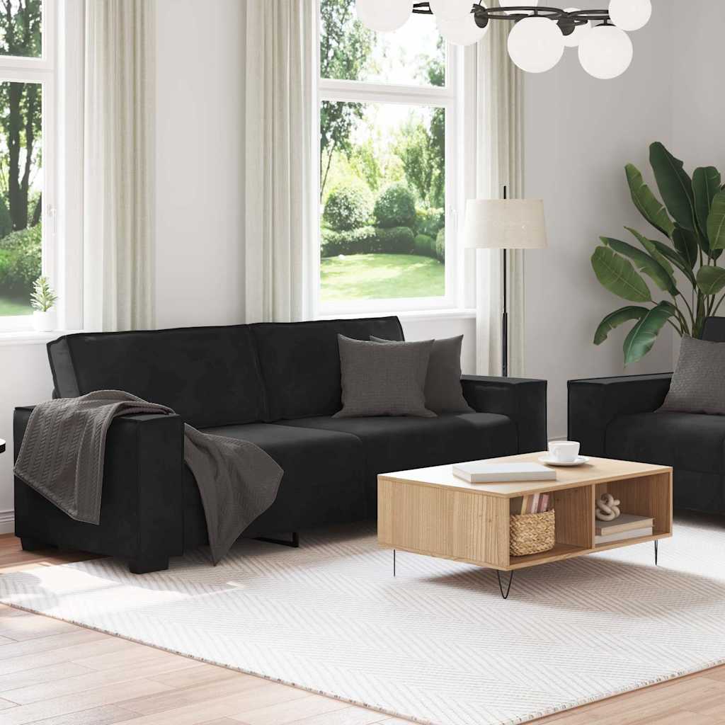 Ensemble canapé 2 pcs avec coussins velours noir