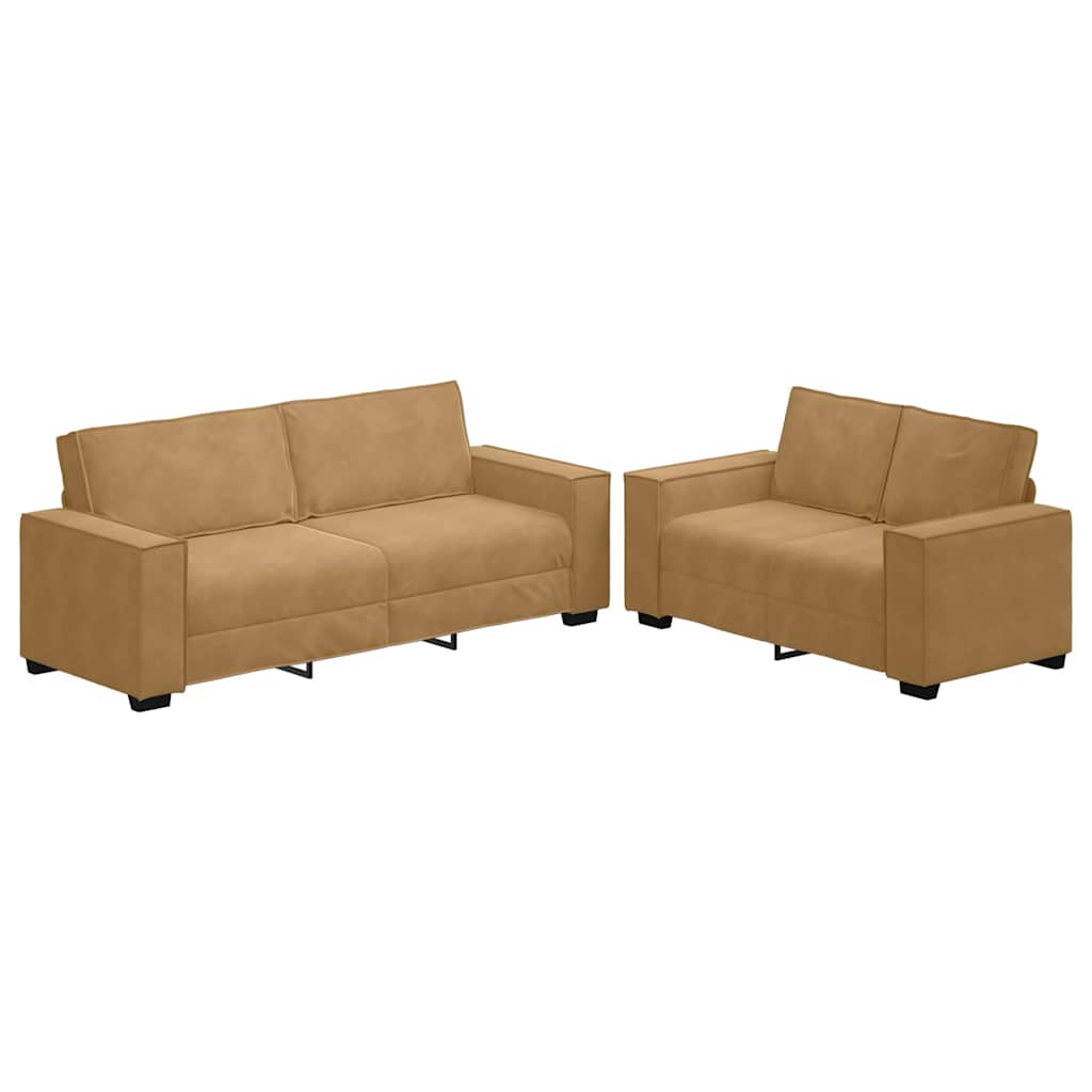 Ensemble canapé 2 pcs avec coussins velours marron