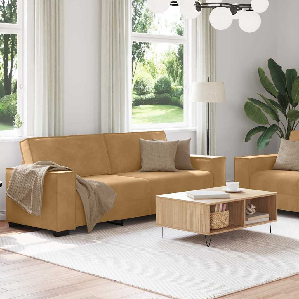 Ensemble canapé 2 pcs avec coussins velours marron