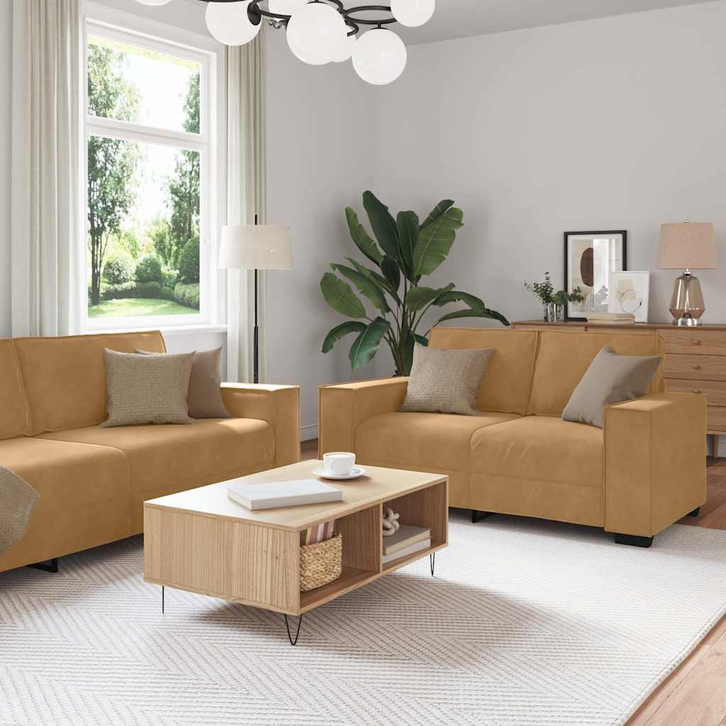 Ensemble canapé 2 pcs avec coussins velours marron