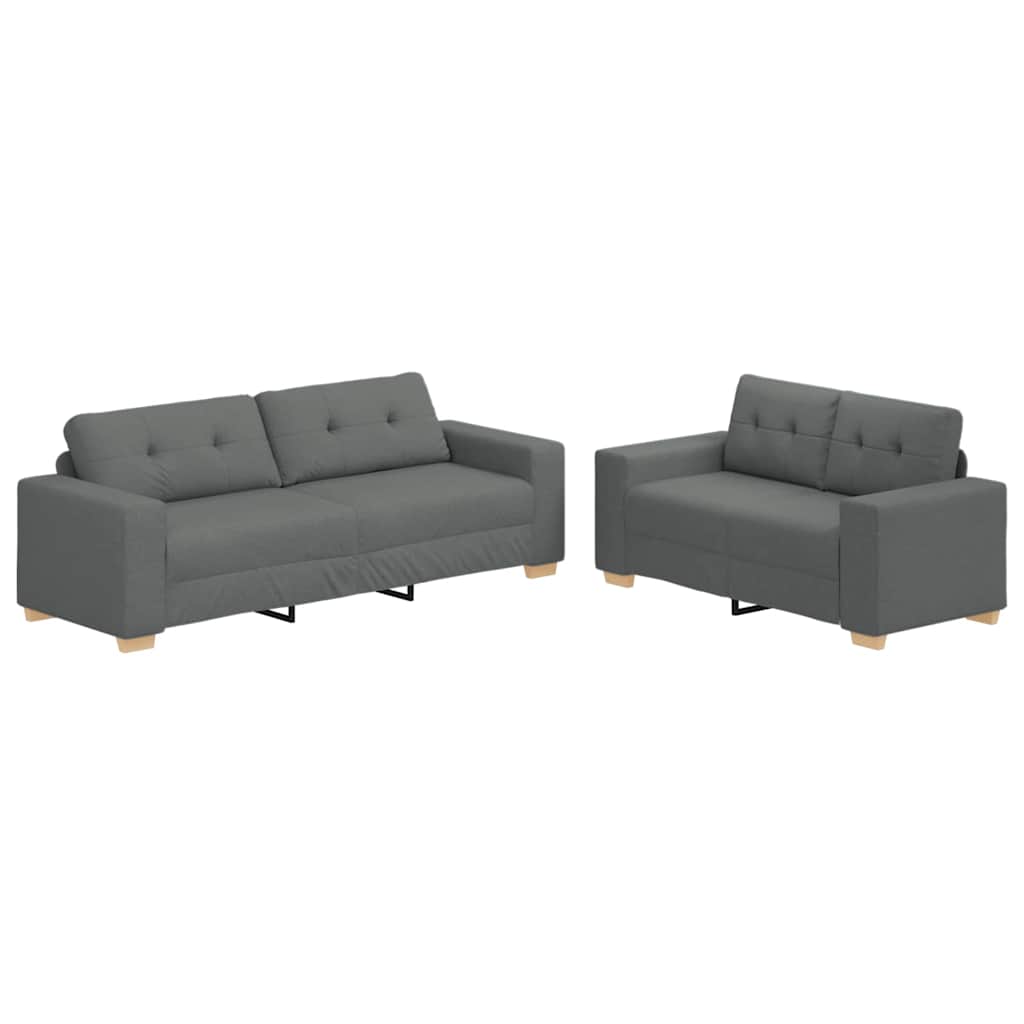 Ensemble de canapé 2 pcs avec coussins en tissu gris foncé
