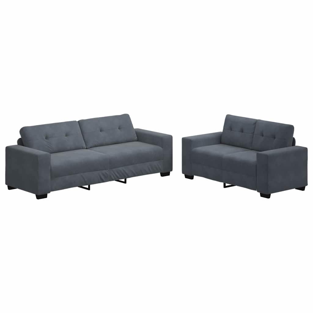 Ensemble canapé 2 pcs avec coussins velours gris foncé