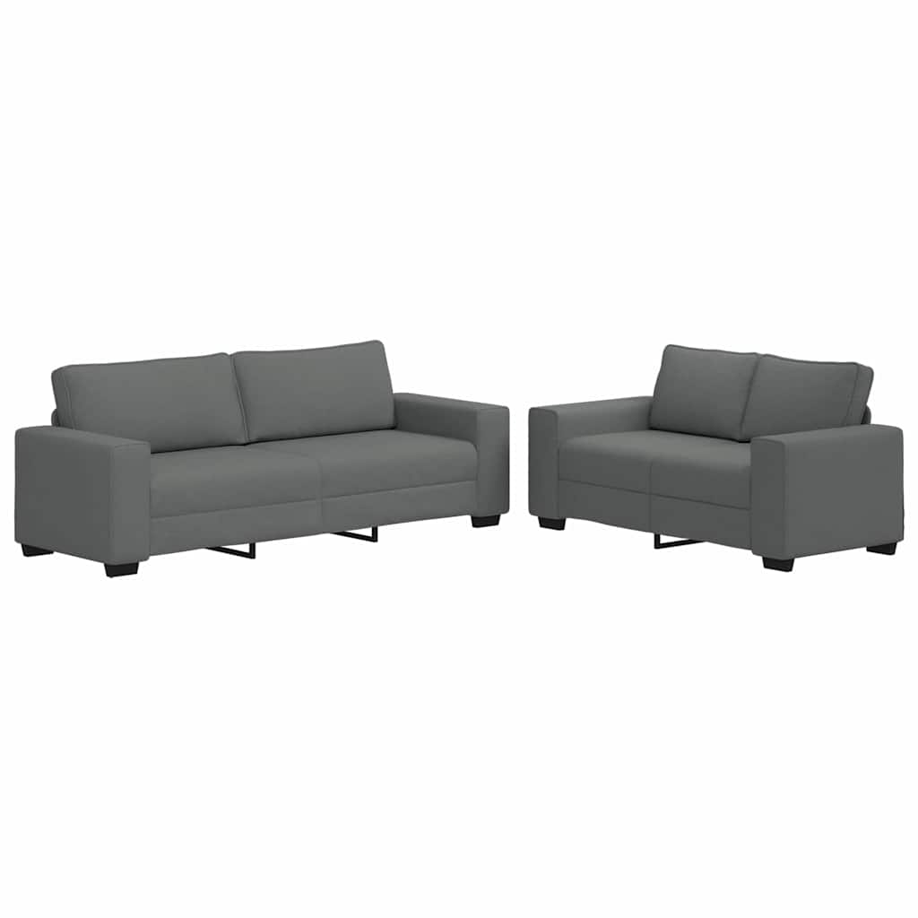 Ensemble de canapé 2 pcs avec coussins en tissu gris foncé