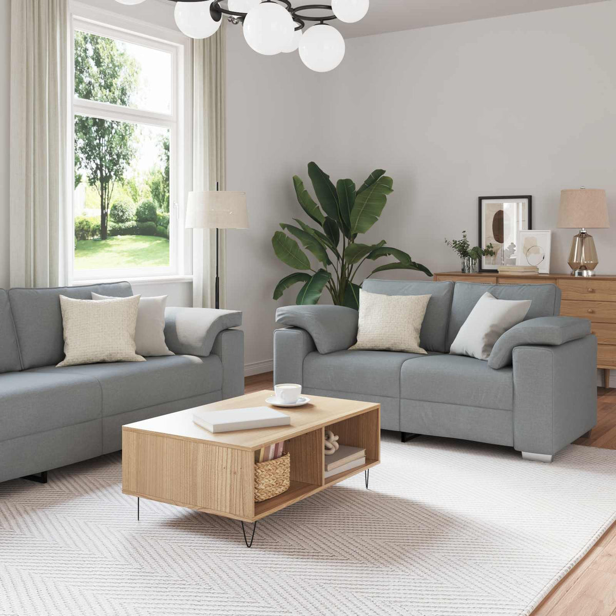 Canapé 2 pc Gris clair tissu
