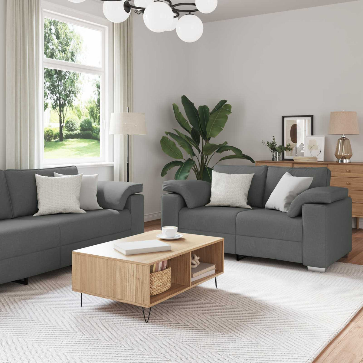 Canapé 2 pc Gris foncé tissu