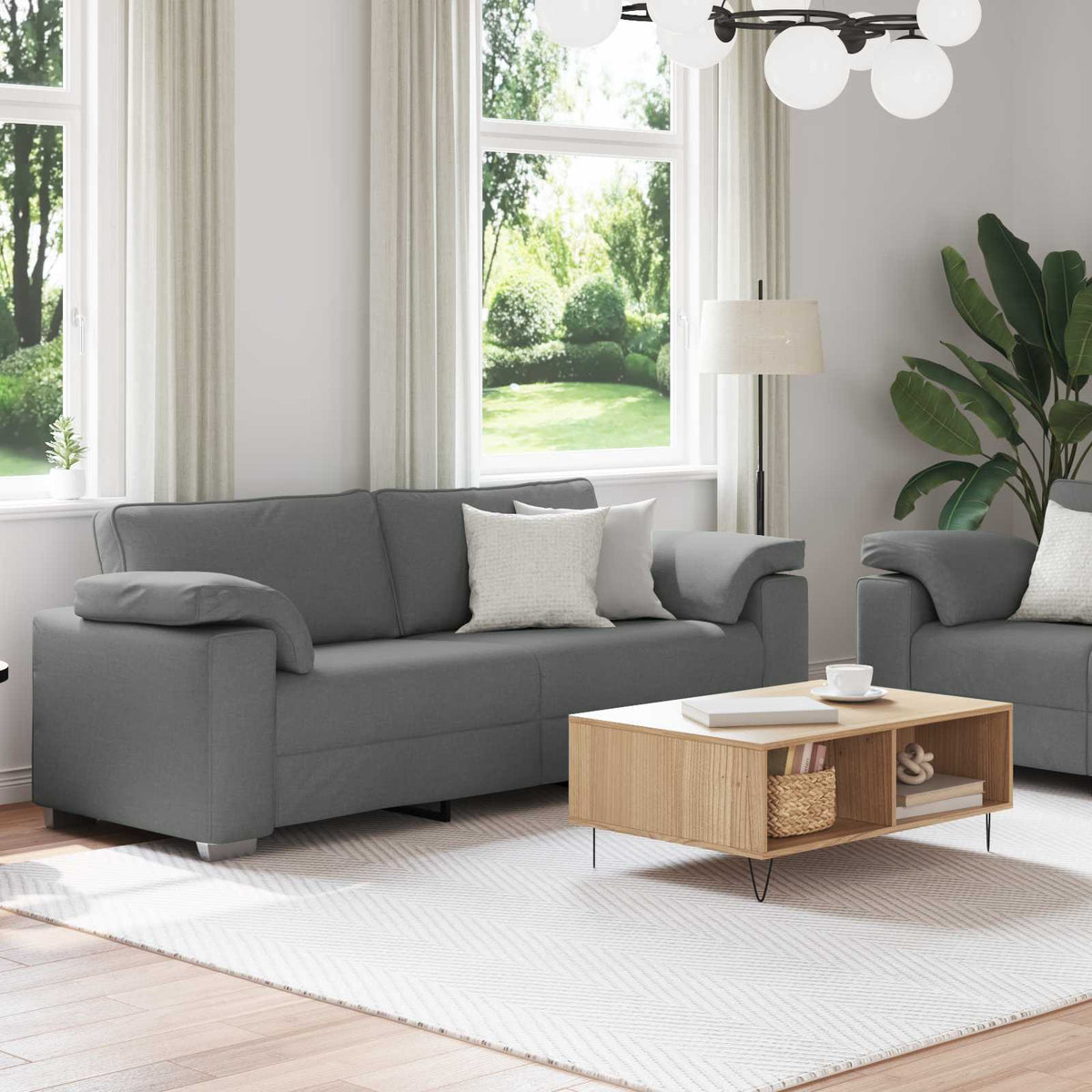 Canapé 2 pc Gris foncé tissu