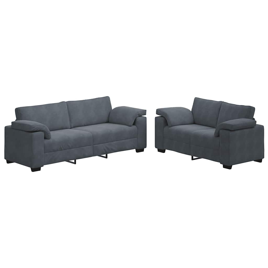 Ensemble canapé 2 pcs avec coussins velours gris foncé