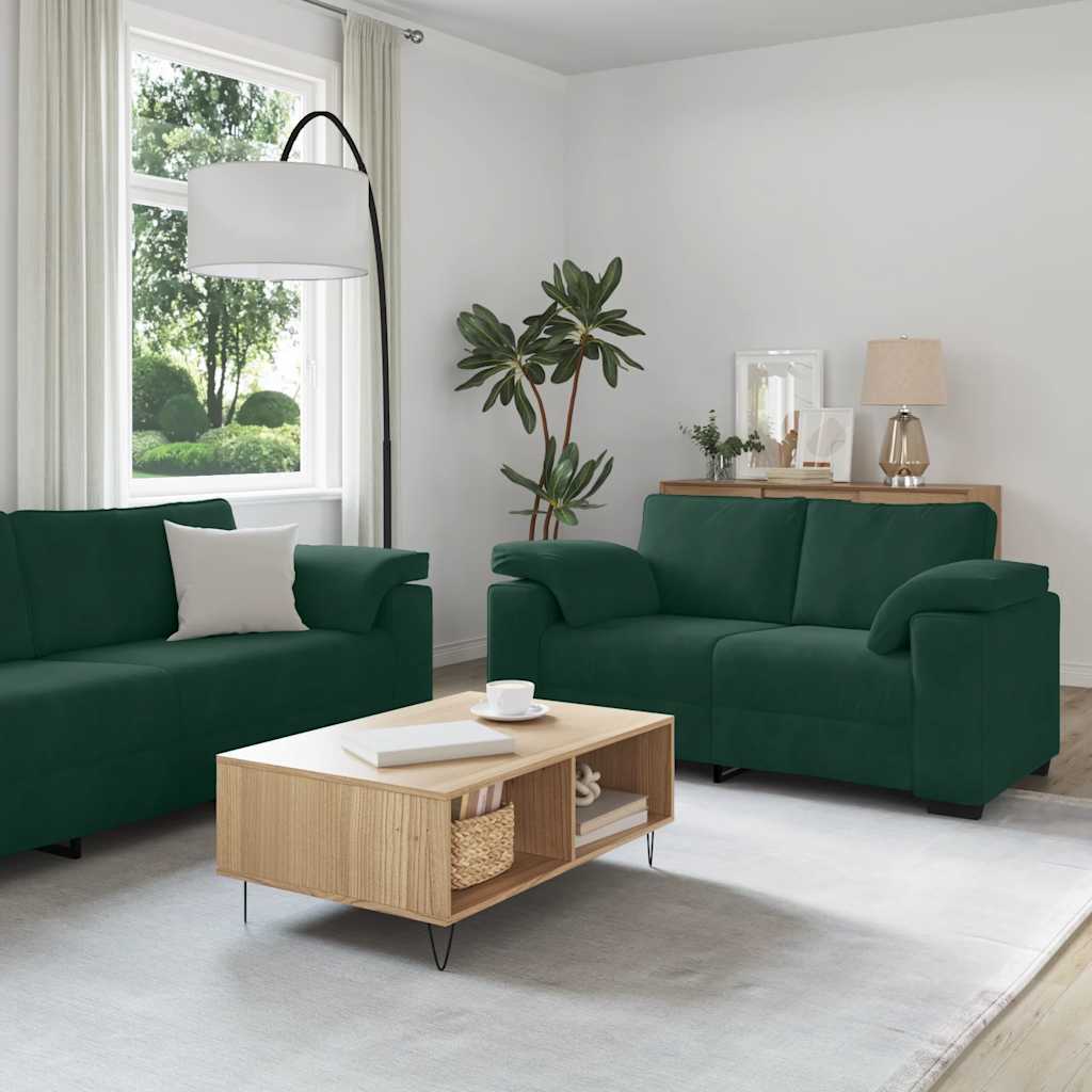 Ensemble canapé 2 pcs avec coussins velours vert foncé - XIOS