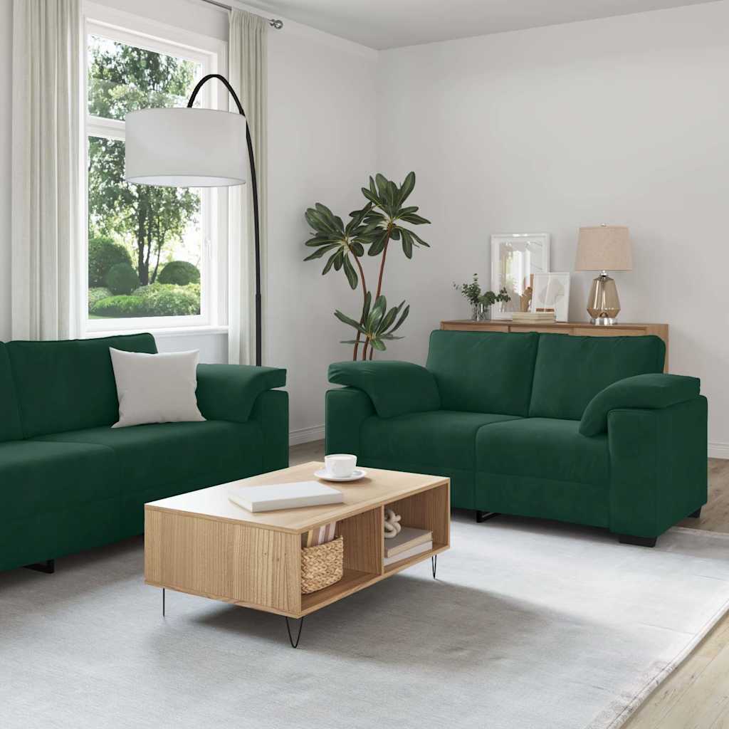 Ensemble canapé 2 pcs avec coussins velours vert foncé