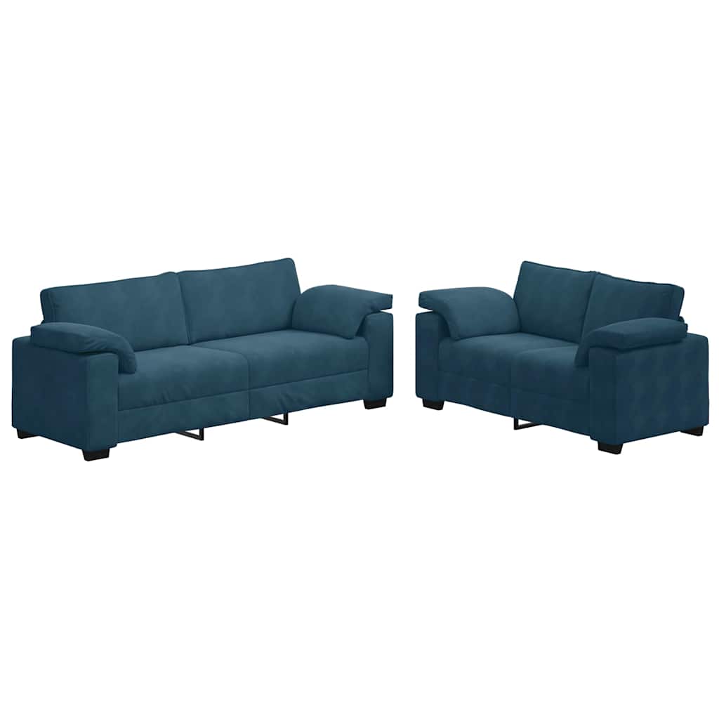 Ensemble canapé 2 pcs avec coussins velours bleu