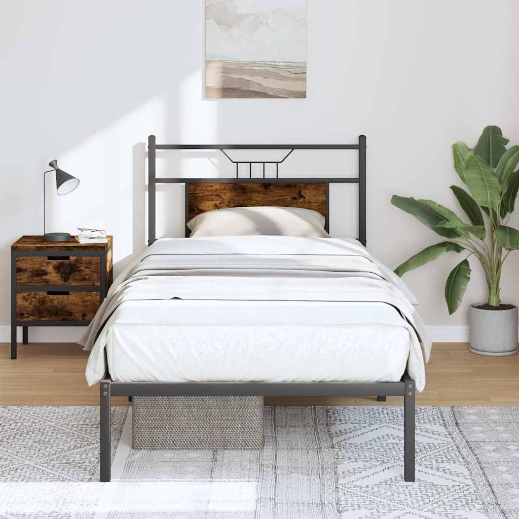Cadre de lit sans matelas chêne fumé 75x190cm bois d'ingénierie - XIOS