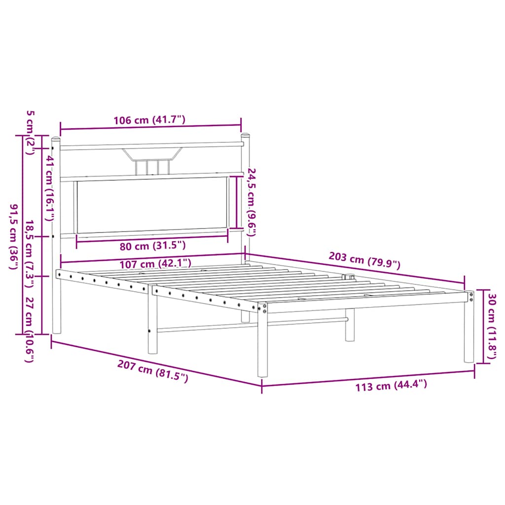 Cadre de lit sans matelas chêne fumé 107x203 cm bois ingénierie - XIOS
