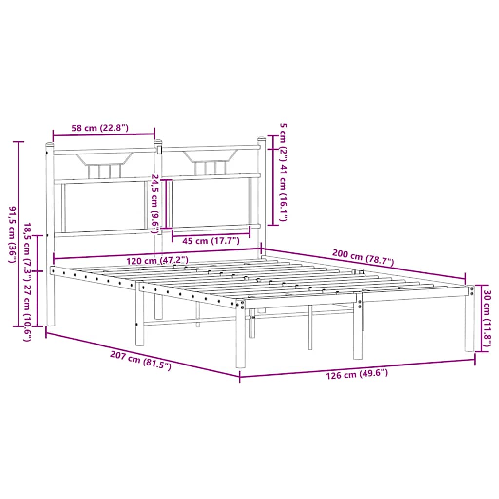 Cadre de lit sans matelas chêne fumé 120x200 cm bois ingénierie - XIOS