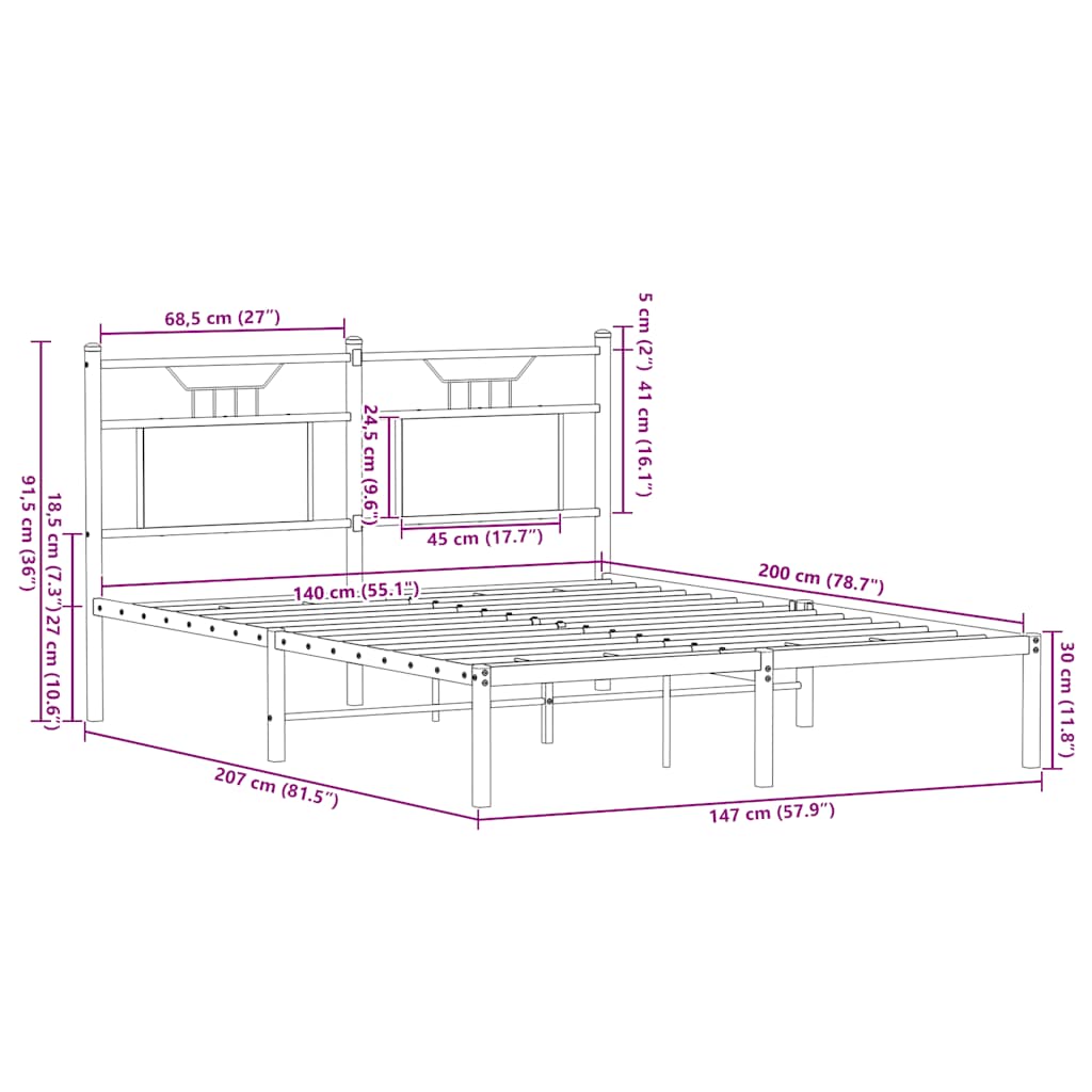 Cadre de lit sans matelas chêne fumé 140x200 cm bois ingénierie - XIOS