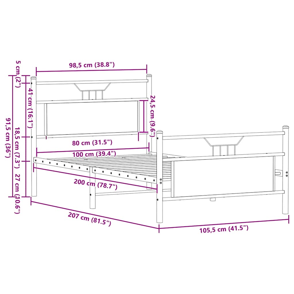 Cadre de lit sans matelas chêne fumé 90x200cm bois d'ingénierie - XIOS