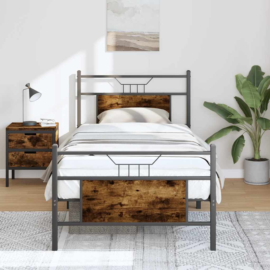 Cadre de lit sans matelas chêne fumé 90x200cm bois d'ingénierie - XIOS