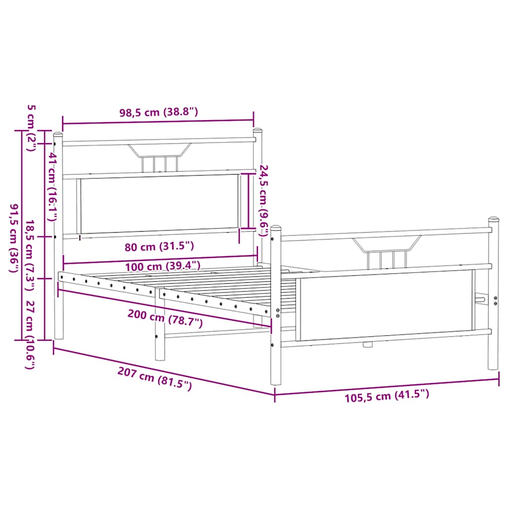Cadre de lit sans matelas chêne fumé 100x200 cm bois ingénierie - XIOS