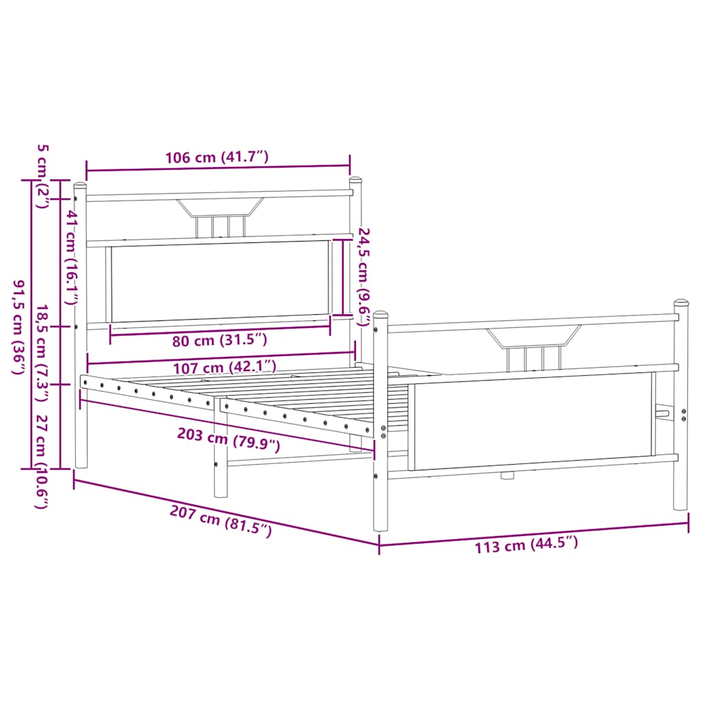 Cadre de lit sans matelas chêne fumé 107x203 cm bois ingénierie - XIOS