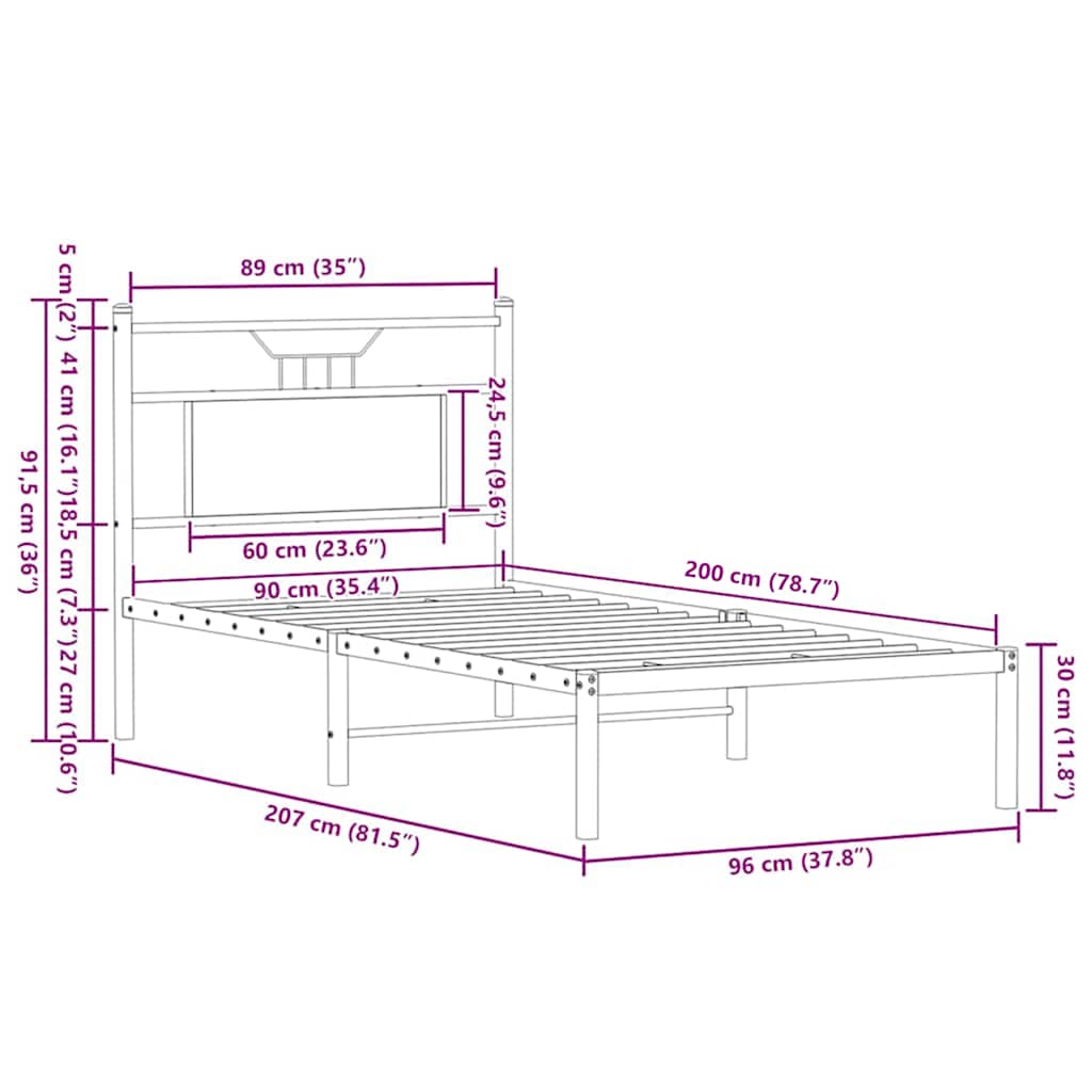 Cadre de lit sans matelas chêne marron 90x200cm bois ingénierie - XIOS