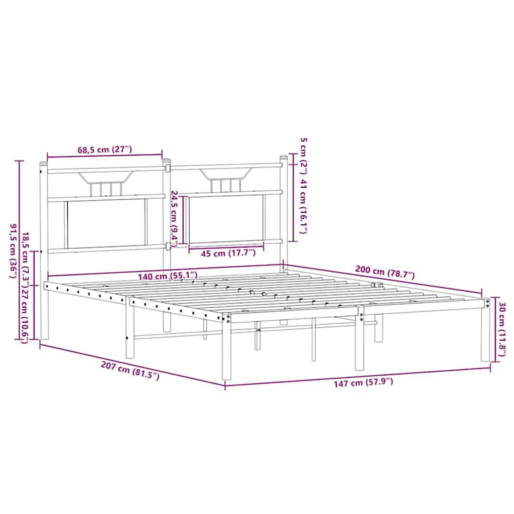 Cadre de lit sans matelas chêne marron 140x200 cm - XIOS