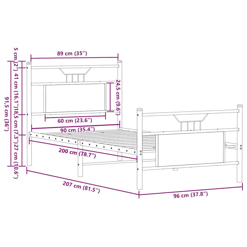 Cadre de lit sans matelas chêne marron 90x200cm bois ingénierie - XIOS